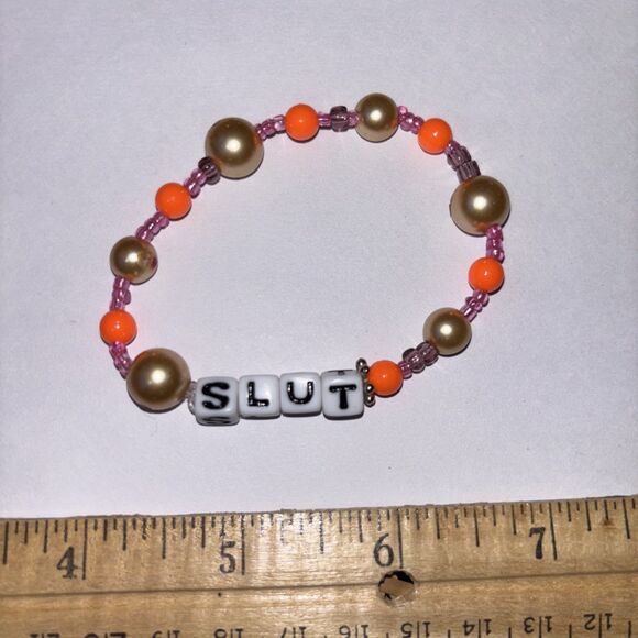 Multicolor “Sl*t” Bracelet Adult Humor Beaded Handmade Naughty Accessories - Picture 3 of 4